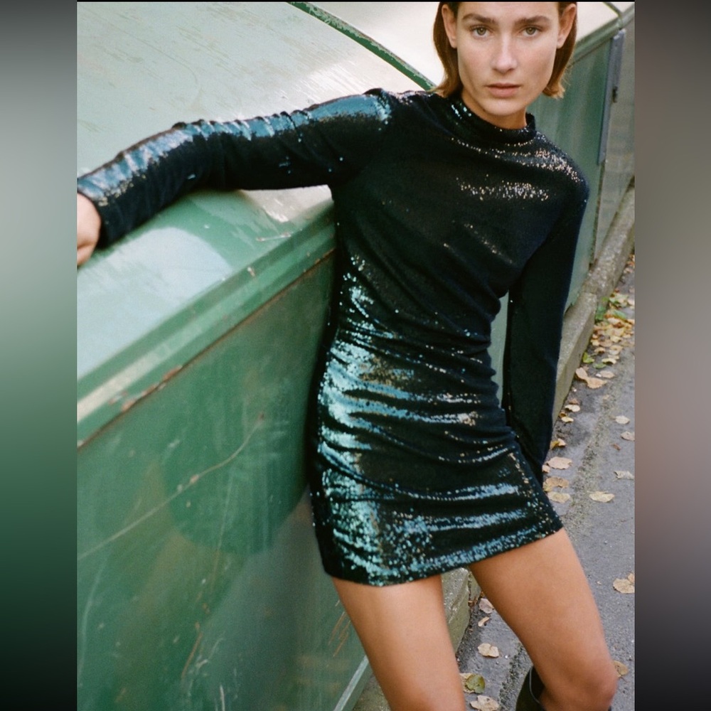 Zara- Short Green Sequin Dress, XS